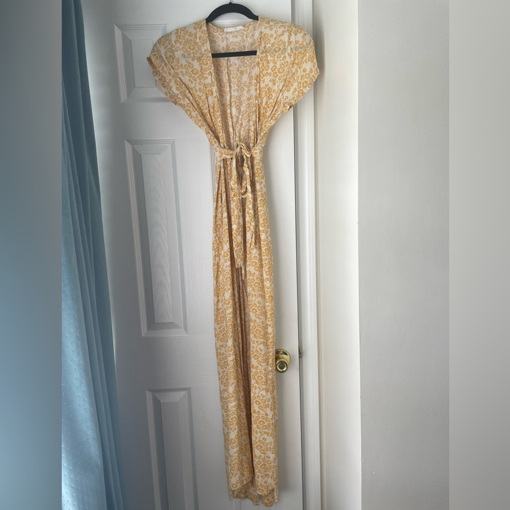 Yellow floral wrap maxi dress